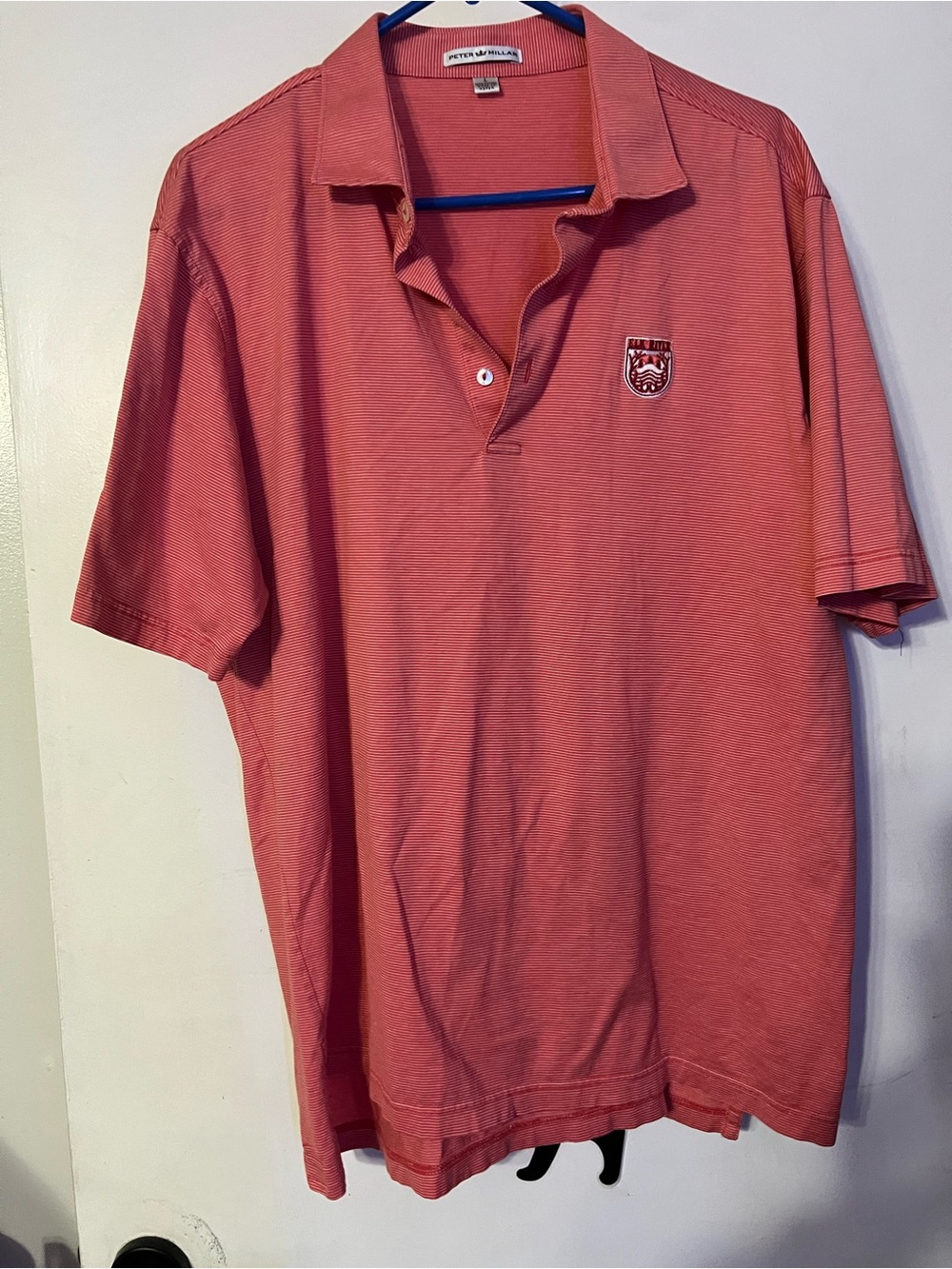 Peter Millar Men's Coral-Red Polo Shirt with Crest